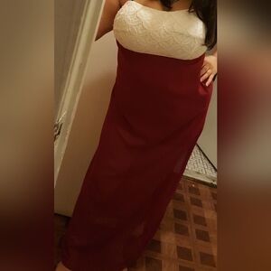 Elegant Red and White Strapless Dress